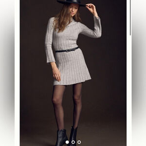 ANTHROPOLOGIE NEW long sleeve A-line sweater dress ribbed knit grey size large